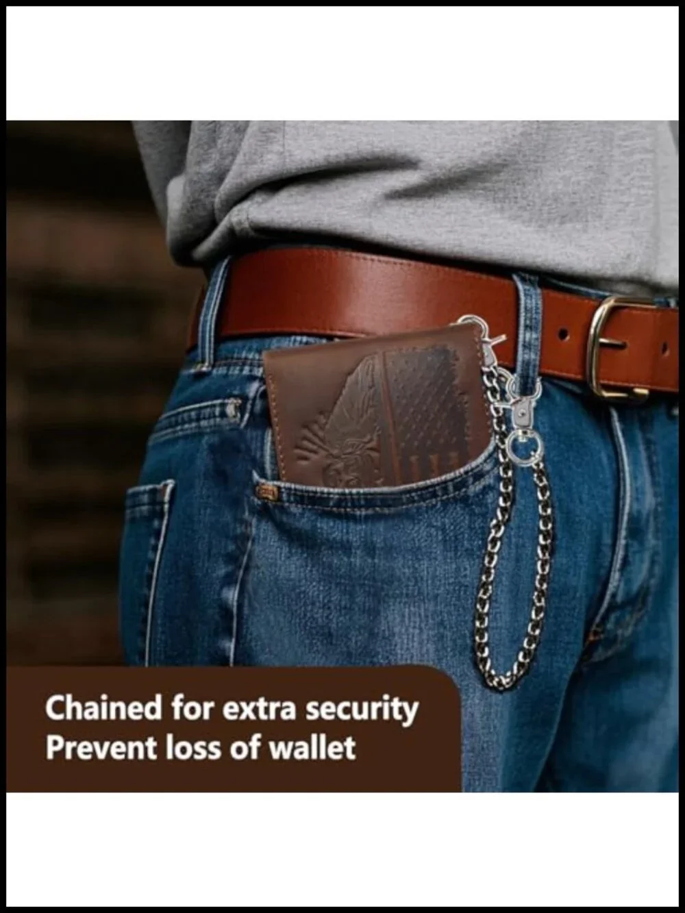 Men's Distressed Genuine Leather Biker Wallet With Chain RFID Blocking 14 Card